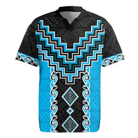 Sky Blue Niho Taniwha Mix Poutama Rugby Jersey Unique Taniko Aotearoa