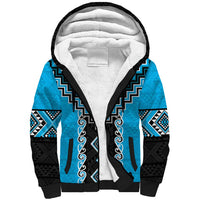 Sky Blue Niho Taniwha Mix Poutama Sherpa Hoodie Unique Taniko Aotearoa