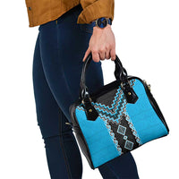 Sky Blue Niho Taniwha Mix Poutama Shoulder Handbag Unique Taniko Aotearoa