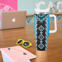 Sky Blue Niho Taniwha Mix Poutama Tumbler With Handle Unique Taniko Aotearoa LT01 - Polynesian Pride