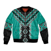 Teal Niho Taniwha Mix Poutama Bomber Jacket Unique Taniko Aotearoa