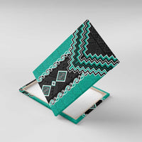 Teal Niho Taniwha Mix Poutama Canvas Wall Art Unique Taniko Aotearoa LT01 With Frame Teal - Polynesian Pride