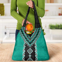 Teal Niho Taniwha Mix Poutama Grocery Bag Unique Taniko Aotearoa LT01 - Polynesian Pride