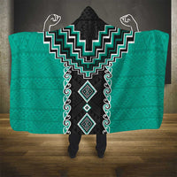 Teal Niho Taniwha Mix Poutama Hooded Blanket Unique Taniko Aotearoa