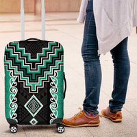 Teal Niho Taniwha Mix Poutama Luggage Cover Unique Taniko Aotearoa LT01 Teal - Polynesian Pride