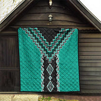 Teal Niho Taniwha Mix Poutama Quilt Unique Taniko Aotearoa