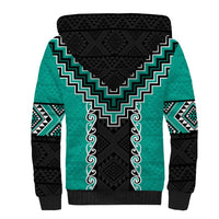 Teal Niho Taniwha Mix Poutama Sherpa Hoodie Unique Taniko Aotearoa