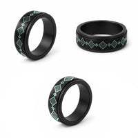 Teal Niho Taniwha Mix Poutama Spinner Ring Unique Taniko Aotearoa - Polynesian Pride