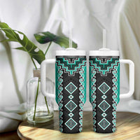 Teal Niho Taniwha Mix Poutama Tumbler With Handle Unique Taniko Aotearoa LT01 - Polynesian Pride