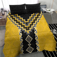 Yellow Niho Taniwha Mix Poutama Bedding Set Unique Taniko Aotearoa