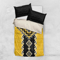 Yellow Niho Taniwha Mix Poutama Bedding Set Unique Taniko Aotearoa