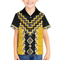 Yellow Niho Taniwha Mix Poutama Family Matching Puletasi and Hawaiian Shirt Unique Taniko Aotearoa LT01 Son's Shirt Yellow - Polynesian Pride