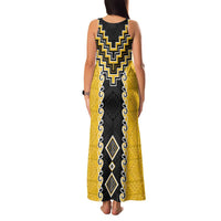 Yellow Niho Taniwha Mix Poutama Family Matching Tank Maxi Dress and Hawaiian Shirt Unique Taniko Aotearoa