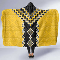 Yellow Niho Taniwha Mix Poutama Hooded Blanket Unique Taniko Aotearoa