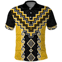 Yellow Niho Taniwha Mix Poutama Polo Shirt Unique Taniko Aotearoa