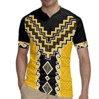 Yellow Niho Taniwha Mix Poutama Rugby Jersey Unique Taniko Aotearoa