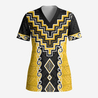 Yellow Niho Taniwha Mix Poutama Scrub Top Unique Taniko Aotearoa - Polynesian Pride