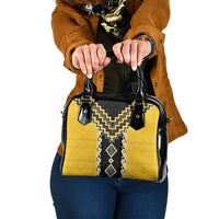 Yellow Niho Taniwha Mix Poutama Shoulder Handbag Unique Taniko Aotearoa