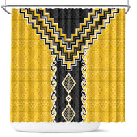 Yellow Niho Taniwha Mix Poutama Shower Curtain Unique Taniko Aotearoa