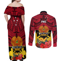 Papua New Guinea Couples Matching Off Shoulder Maxi Dress and Long Sleeve Button Shirts Bird Of Paradise Mix Polynesian Pattern LT01 - Polynesian Pride
