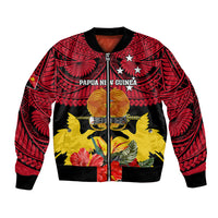 Personalised Papua New Guinea Bomber Jacket Bird Of Paradise Mix Polynesian Pattern LT01 Unisex Red - Polynesian Pride