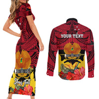 Personalised Papua New Guinea Couples Matching Short Sleeve Bodycon Dress and Long Sleeve Button Shirts Bird Of Paradise Mix Polynesian Pattern LT01 - Polynesian Pride