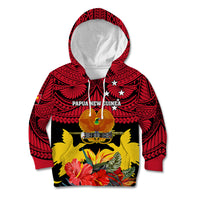 Personalised Papua New Guinea Kid Hoodie Bird Of Paradise Mix Polynesian Pattern LT01 Hoodie Red - Polynesian Pride