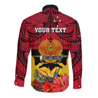 Personalised Papua New Guinea Long Sleeve Button Shirt Bird Of Paradise Mix Polynesian Pattern LT01 - Polynesian Pride