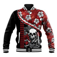 Hawaii Halloween Baseball Jacket Hibiscus Skull Kakau Pattern LT01 Unisex Red - Polynesian Pride