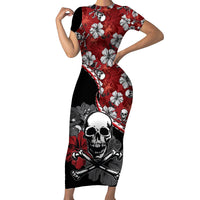 Hawaii Halloween Family Matching Short Sleeve Bodycon Dress and Hawaiian Shirt Hibiscus Skull Kakau Pattern LT01 Mom's Dress Red - Polynesian Pride