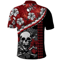 Hawaii Halloween Polo Shirt Hibiscus Skull Kakau Pattern LT01 - Polynesian Pride