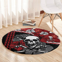 Hawaii Halloween Round Carpet Hibiscus Skull Kakau Pattern LT01 - Polynesian Pride