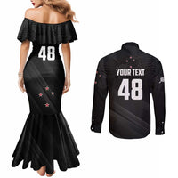 Custom New Zealand Cricket Couples Matching Mermaid Dress and Long Sleeve Button Shirt Aotearoa Black Cap Come On LT01 - Polynesian Pride