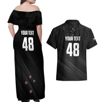 Custom New Zealand Cricket Couples Matching Off Shoulder Maxi Dress and Hawaiian Shirt Aotearoa Black Cap Come On LT01 - Polynesian Pride