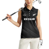 Custom New Zealand Cricket Women Sleeveless Polo Shirt Aotearoa Black Cap Come On LT01 - Polynesian Pride