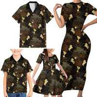 Javanese Batik Semen Family Matching Short Sleeve Bodycon Dress and Hawaiian Shirt Indonesian Traditional Pattern LT01 - Polynesian Pride