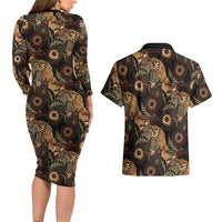 Batik Pedalaman Semen Lereng Style Couples Matching Long Sleeve Bodycon Dress and Hawaiian Shirt Indonesian Traditional Pattern LT01 - Polynesian Pride