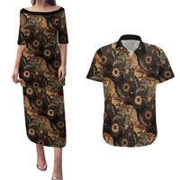 Batik Pedalaman Semen Lereng Style Couples Matching Puletasi and Hawaiian Shirt Indonesian Traditional Pattern LT01 Black - Polynesian Pride