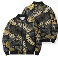 Gold Tropical Leaves Hawaii Mikioi Lei Bomber Puffer Jacket Luxury Stylized - Polynesian Pride