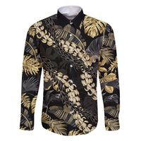 Gold Tropical Leaves Hawaii Mikioi Lei Family Matching Mermaid Dress and Hawaiian Shirt Luxury Stylized - Polynesian Pride