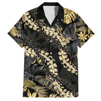 Gold Tropical Leaves Hawaii Mikioi Lei Family Matching Tank Maxi Dress and Hawaiian Shirt Luxury Stylized - Polynesian Pride