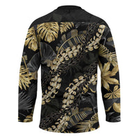 Gold Tropical Leaves Hawaii Mikioi Lei Hockey Jersey Luxury Stylized - Polynesian Pride