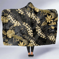 Gold Tropical Leaves Hawaii Mikioi Lei Hooded Blanket Luxury Stylized LT01 One Size Gold - Polynesian Pride