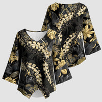 Gold Tropical Leaves Hawaii Mikioi Lei Kimono Sleeve Blouse Luxury Stylized - Polynesian Pride