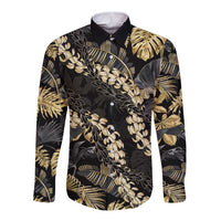 Gold Tropical Leaves Hawaii Mikioi Lei Long Sleeve Button Shirt Luxury Stylized - Polynesian Pride
