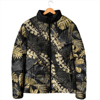 Gold Tropical Leaves Hawaii Mikioi Lei Padded Jacket Luxury Stylized - Polynesian Pride