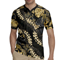 Gold Tropical Leaves Hawaii Mikioi Lei Rugby Jersey Luxury Stylized - Polynesian Pride