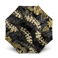 Gold Tropical Leaves Hawaii Mikioi Lei Umbrella Luxury Stylized - Polynesian Pride