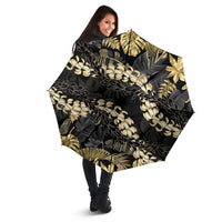Gold Tropical Leaves Hawaii Mikioi Lei Umbrella Luxury Stylized - Polynesian Pride