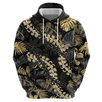 Gold Tropical Leaves Hawaii Mikioi Lei Zip Hoodie Luxury Stylized - Polynesian Pride